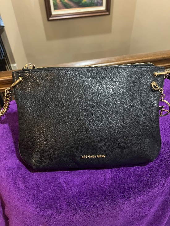 Michael Kors Handbags - Michael Kors Black Pebbled Leather Chain-Trim Crossbody NWOT  H09